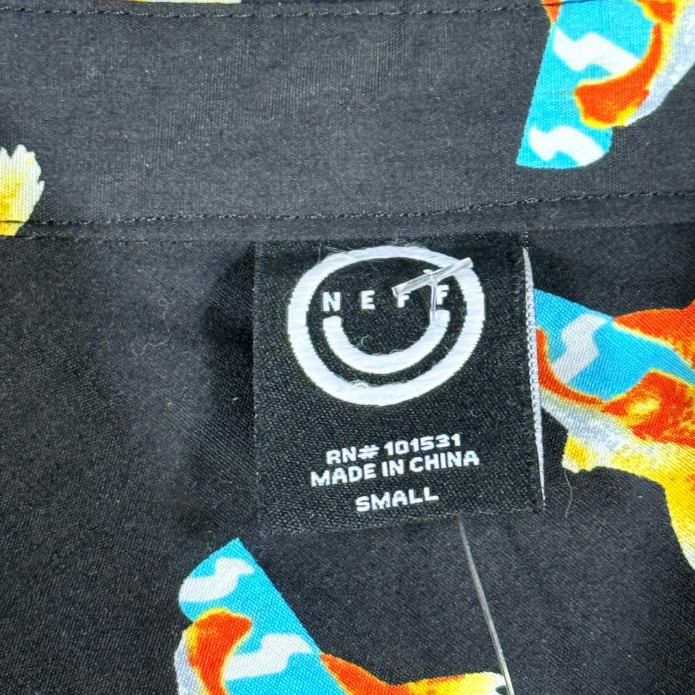 Neff Mens Button Down Goldfish Sunglasses Print Small Black Cotton Shirt - Picture 2 of 7